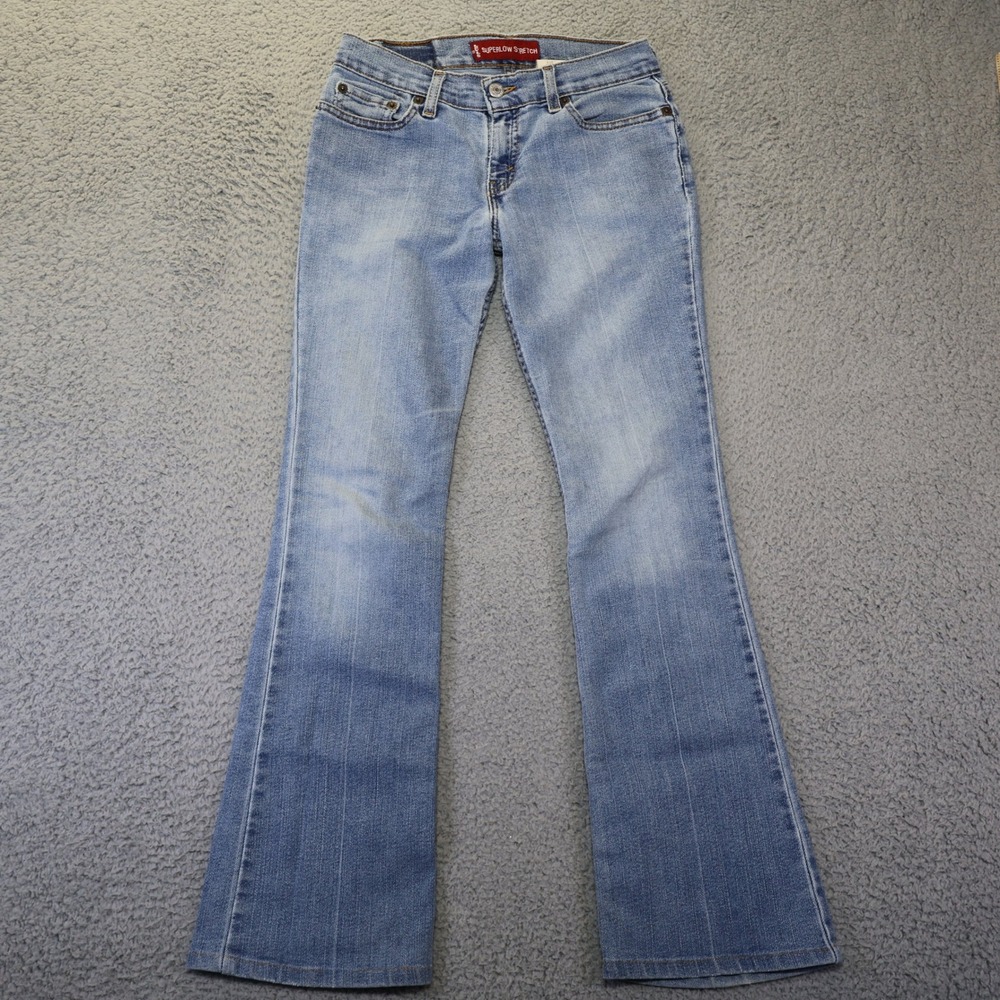 Levis 518 Superlow Boot Cut Jeans Light Wash Blue Denim Stretch Size 1 JR